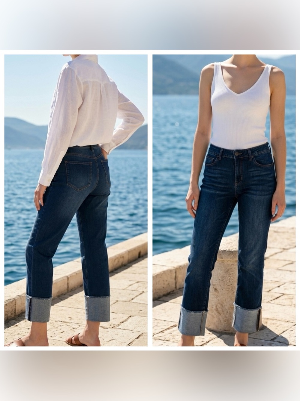 1822 Denim Women Sz 8 Taylor wide cuff crop mid rise straight leg jeans med wash